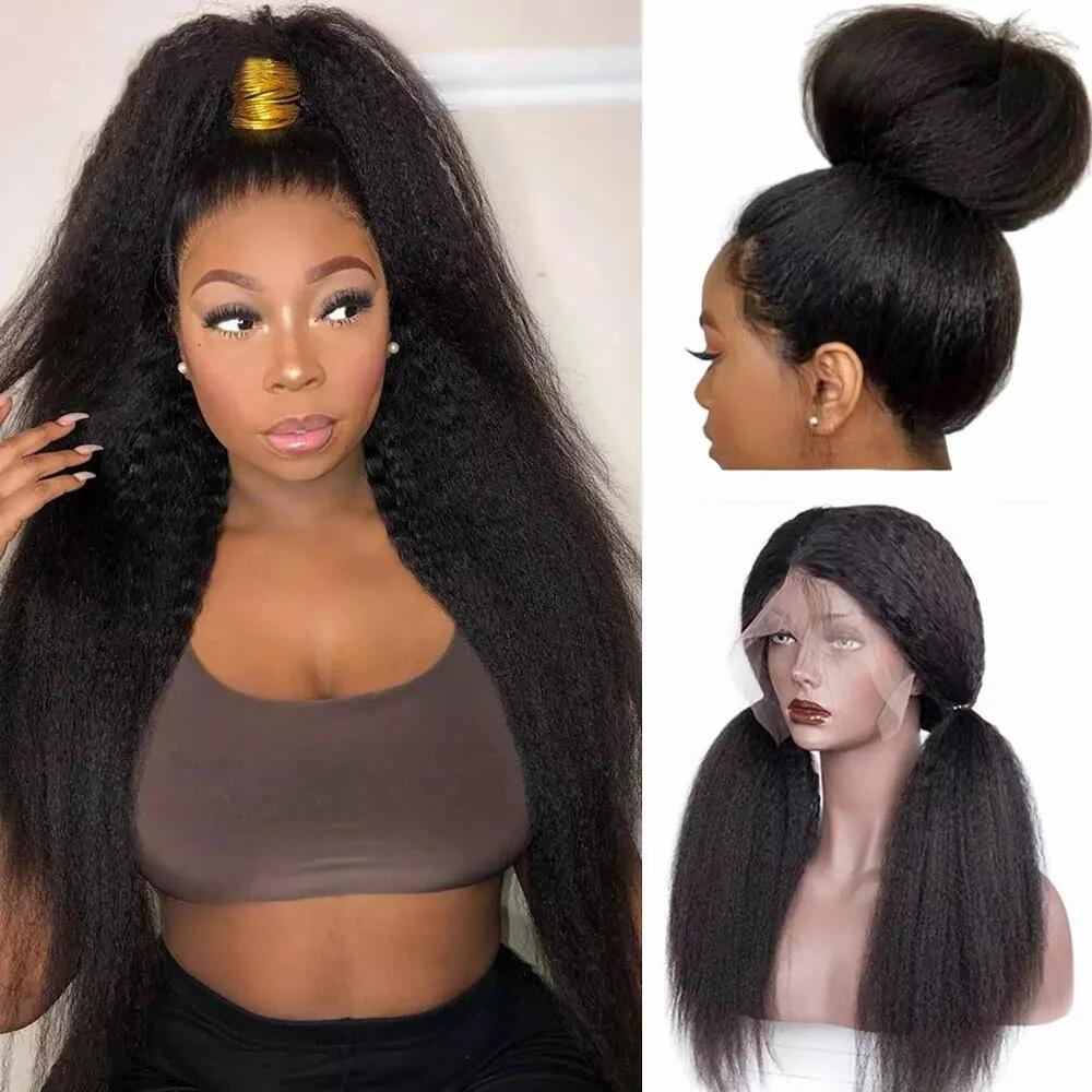 Stema 360 Lace Frontal Wig Kinky Straight Pre Plucked Human Hair Wig 200% Density 